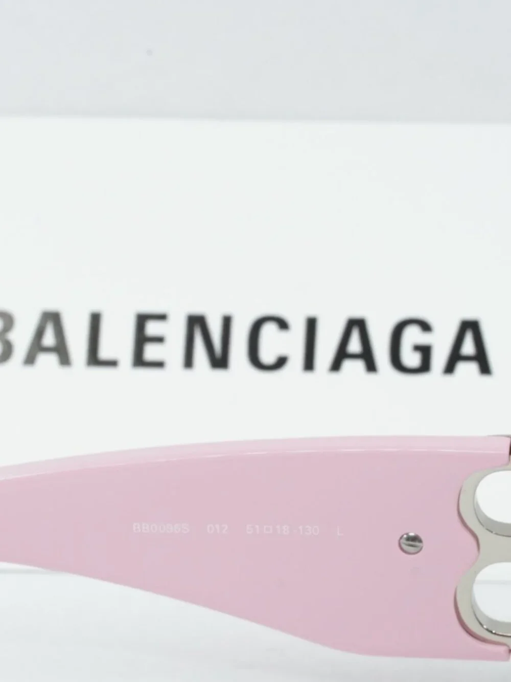 Balenciaga BB0096S 012 Rectangle Sunglasses - Pink / Grey